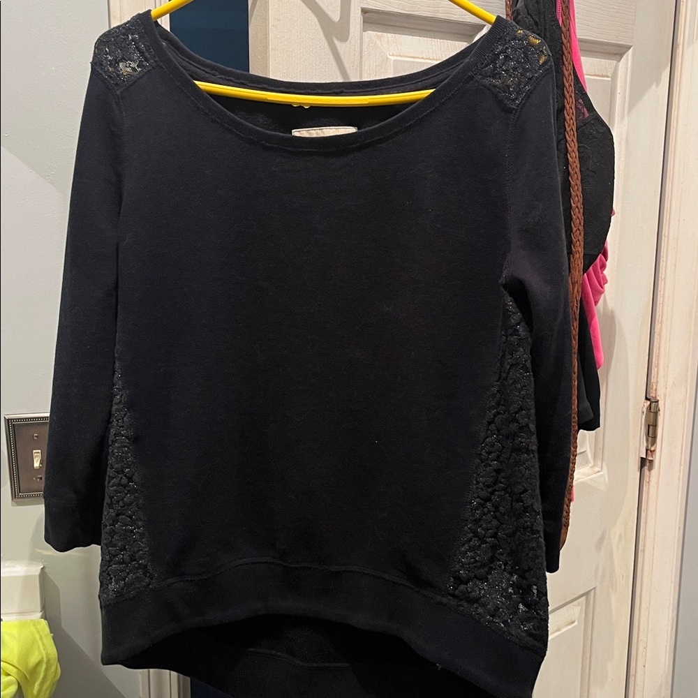 Hollister Navy Knit Sweater with lace trimming down the side